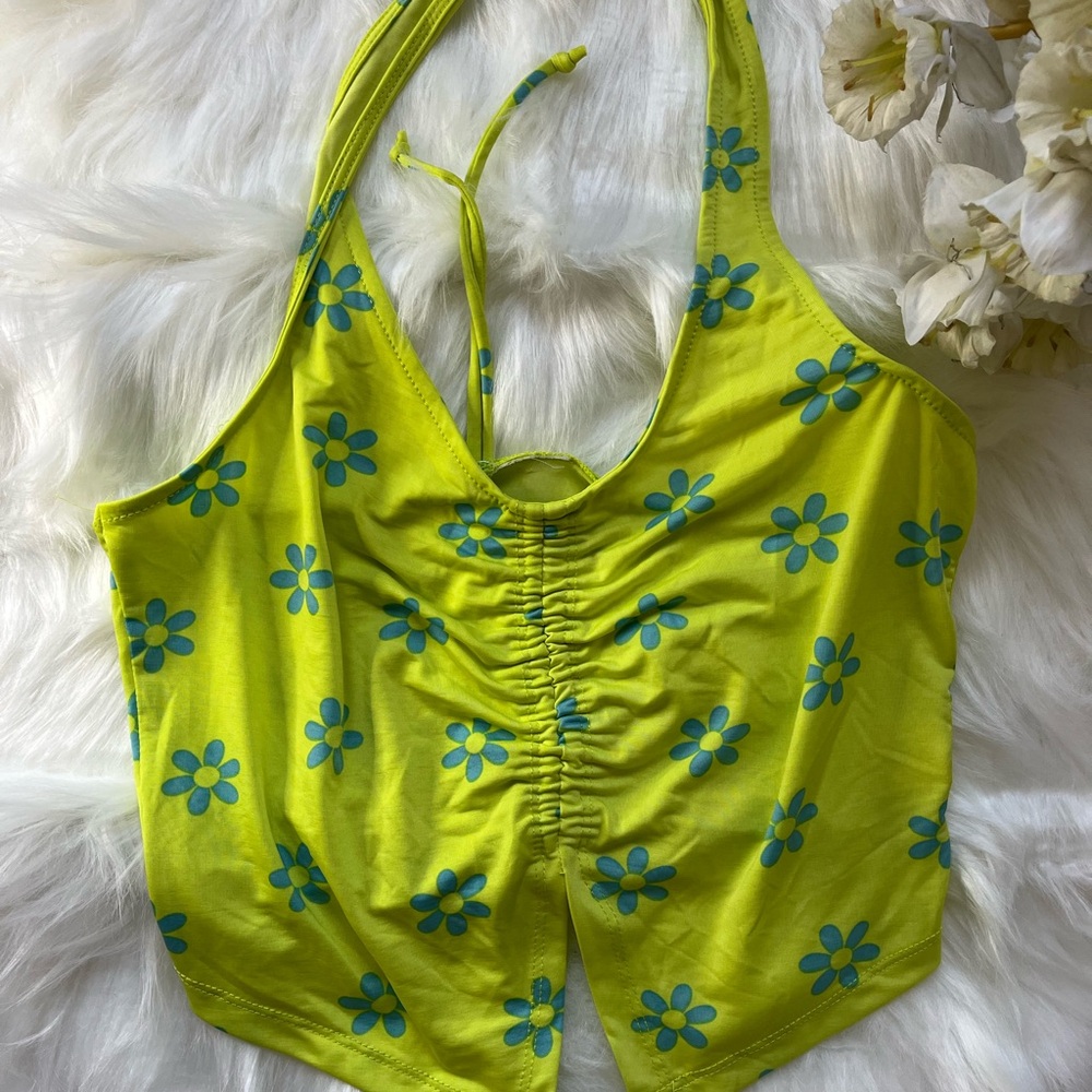 Source Unknown Yellow Floral Crop Top